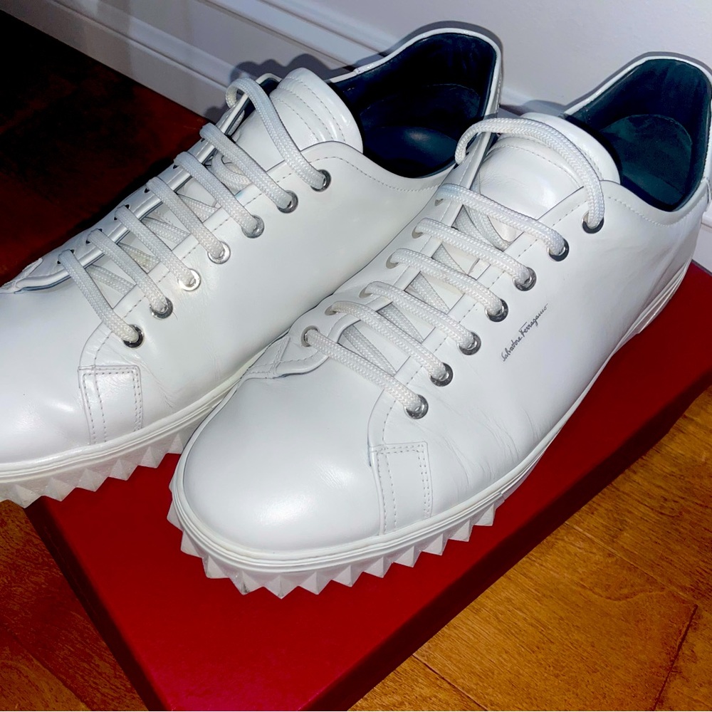 Ferragamo Mens White Sneakers